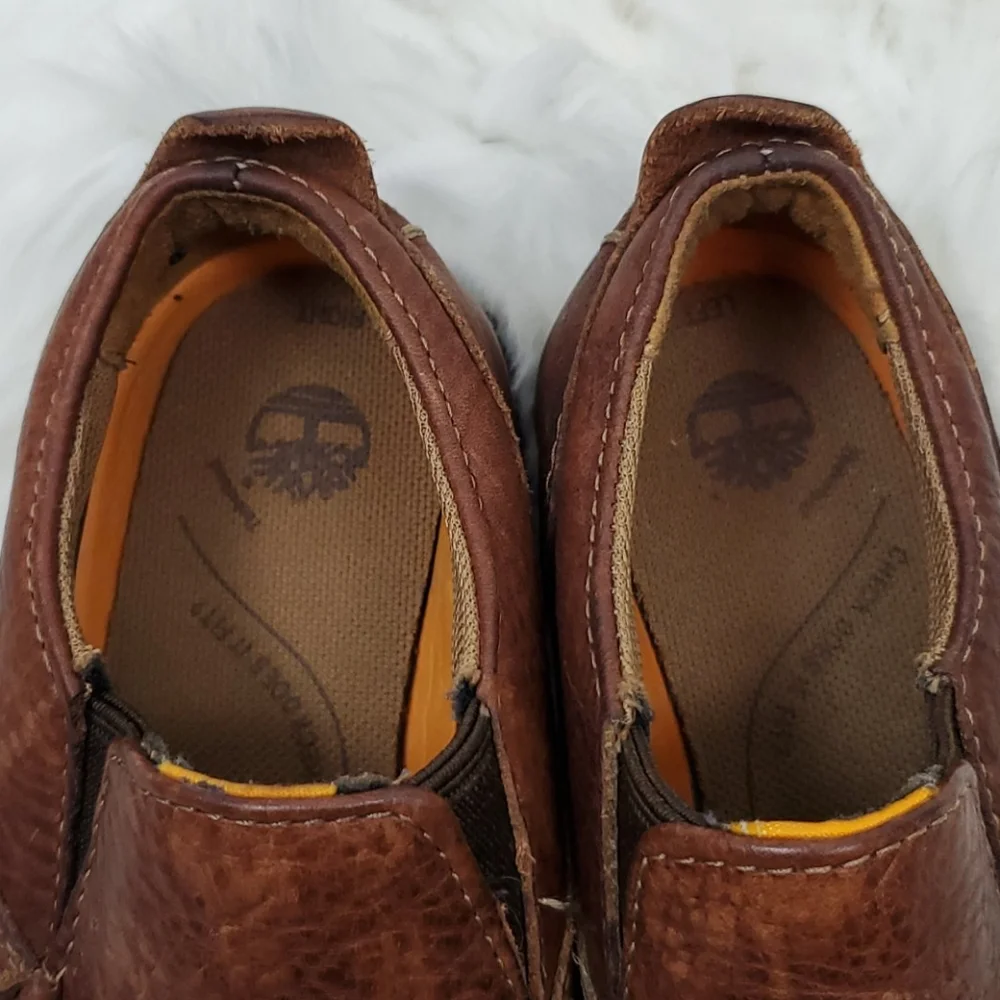 Timberland brown leather boy slip on shoes size 11